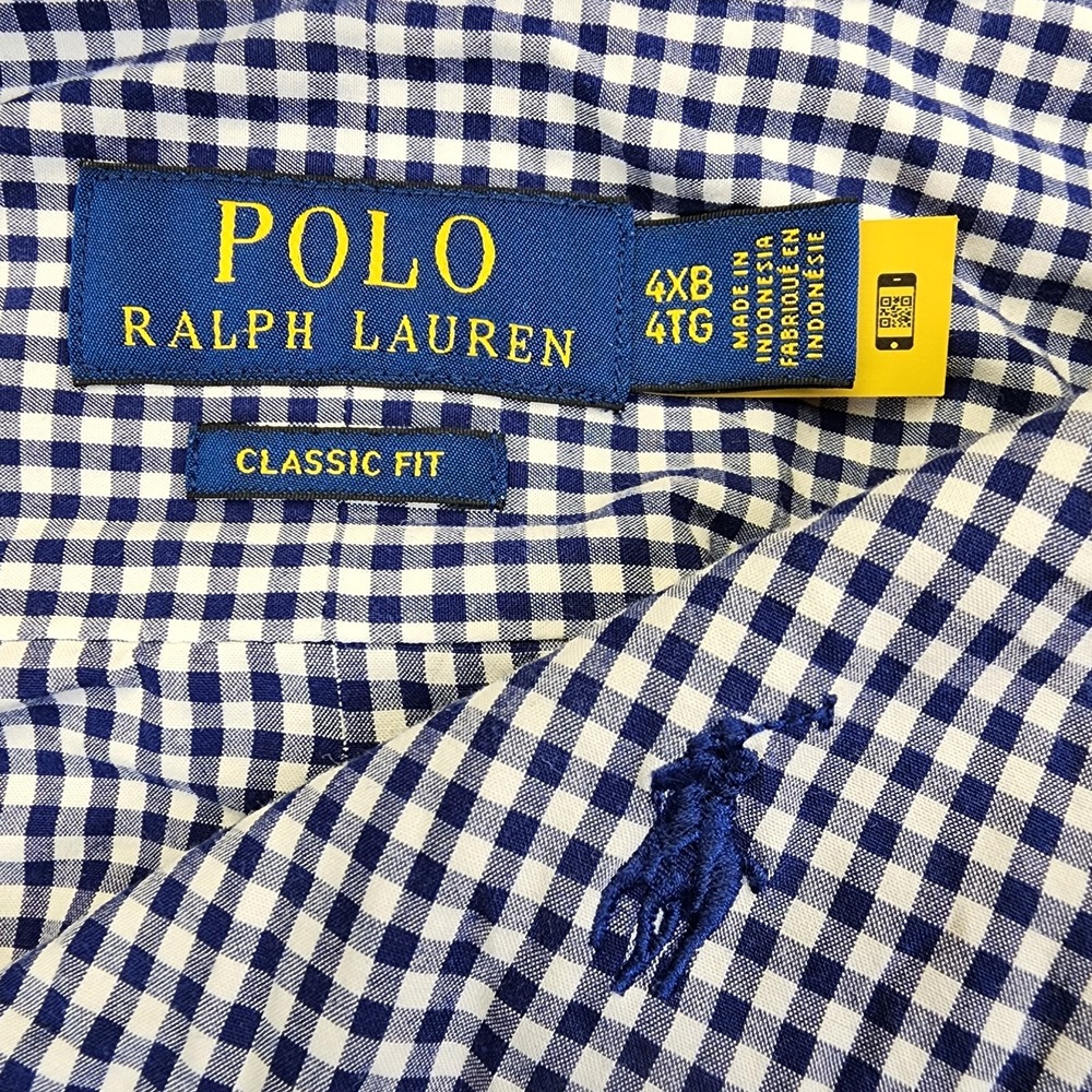 Polo Ralph Lauren Mens 4XB BIG Blue Gingham Check Long Sleeve Button Shirt
